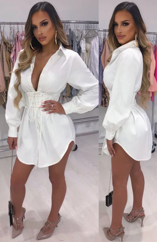 Lenette Shirt Dress - White sold by Babyboo Fashion