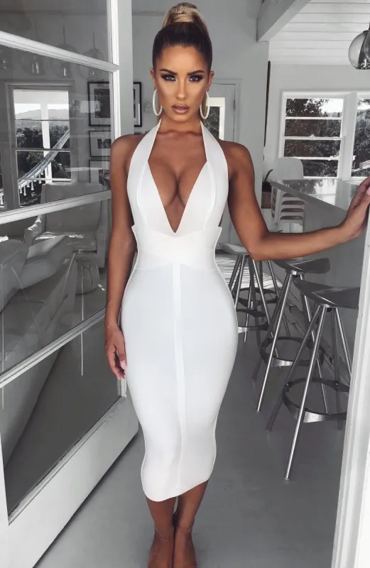 Annika Midi Bandage Dress - White sold by Babyboo Fashion