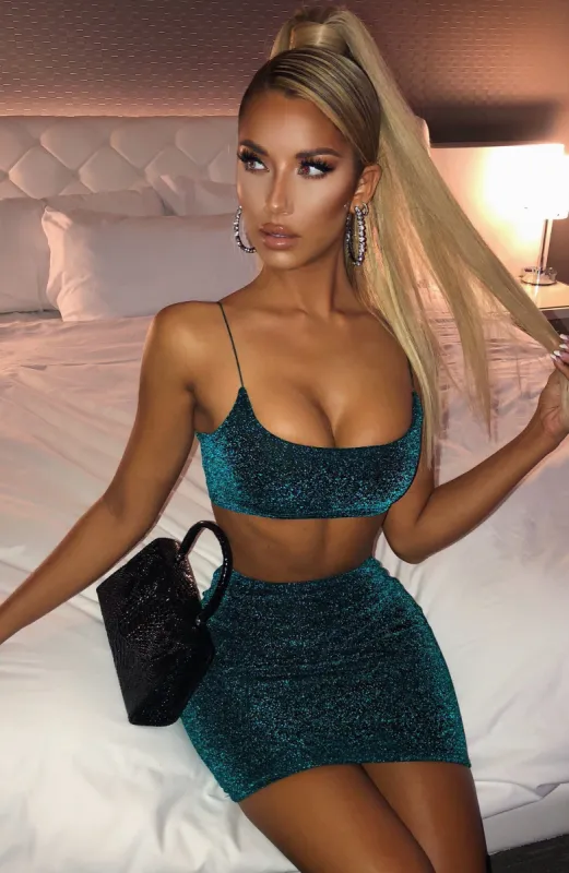 Kylie Mini Skirt - Emerald Sparkle sold by Babyboo Fashion