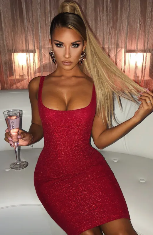 Jada Dress - Red Sparkle sold by Babyboo Fashion