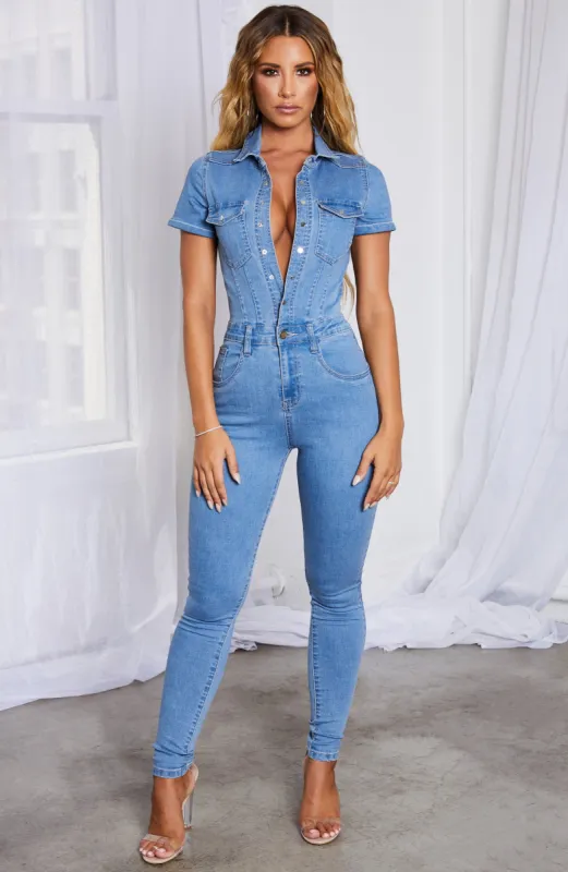 Cardi Jumpsuit - Light Denim sold by Babyboo Fashion