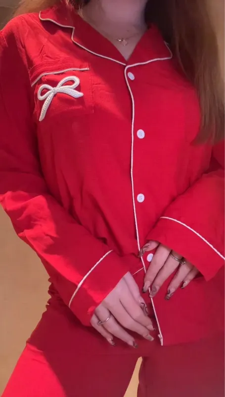 RED WHITE BOW CHRISTMAS PYJAMAS made by Katie Jade Boutique