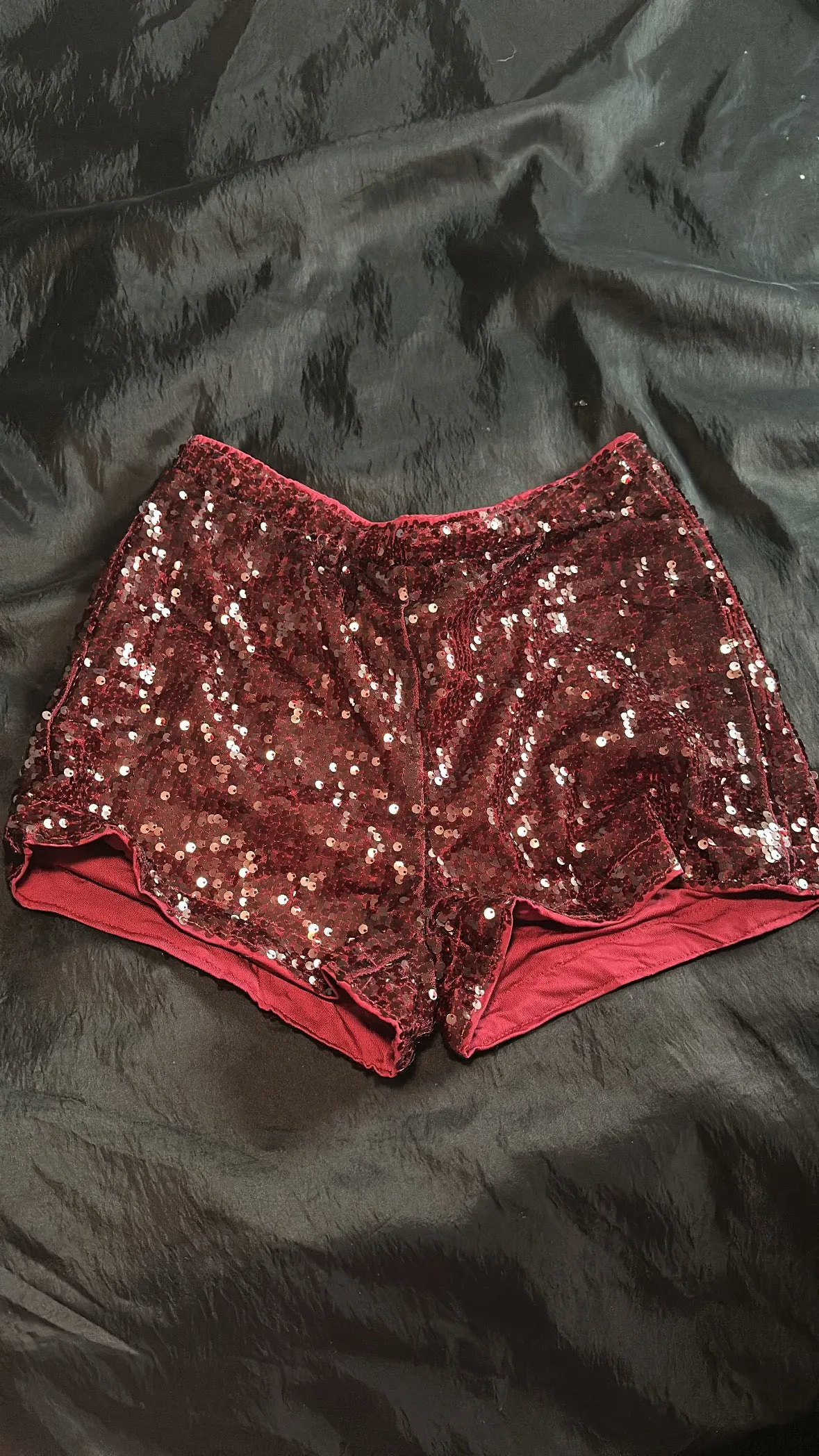 BURGUNDY SEQUIN SHORTS sold by Katie Jade Boutique
