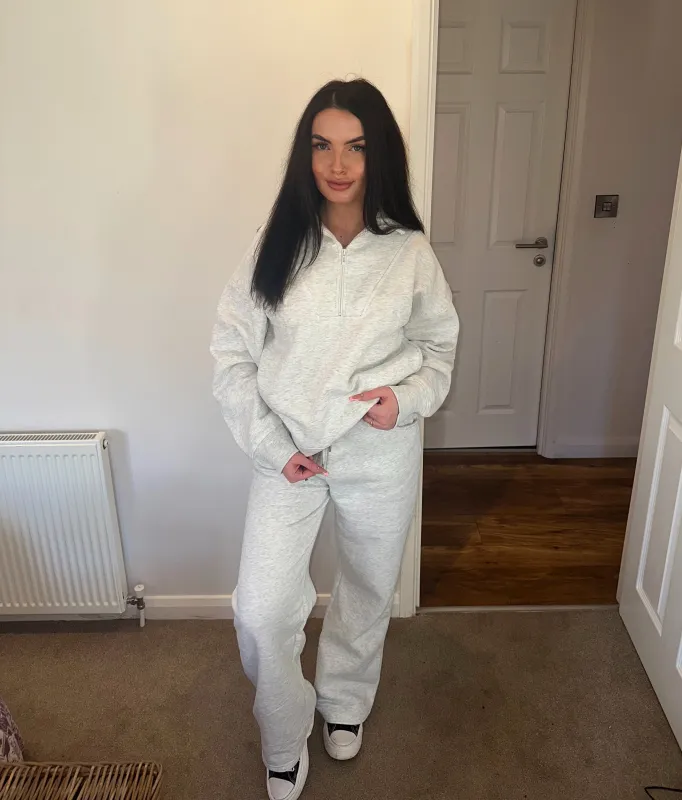 GREY HALF ZIP TOP & JOGGER FLEECE CO ORD sold by Katie Jade Boutique