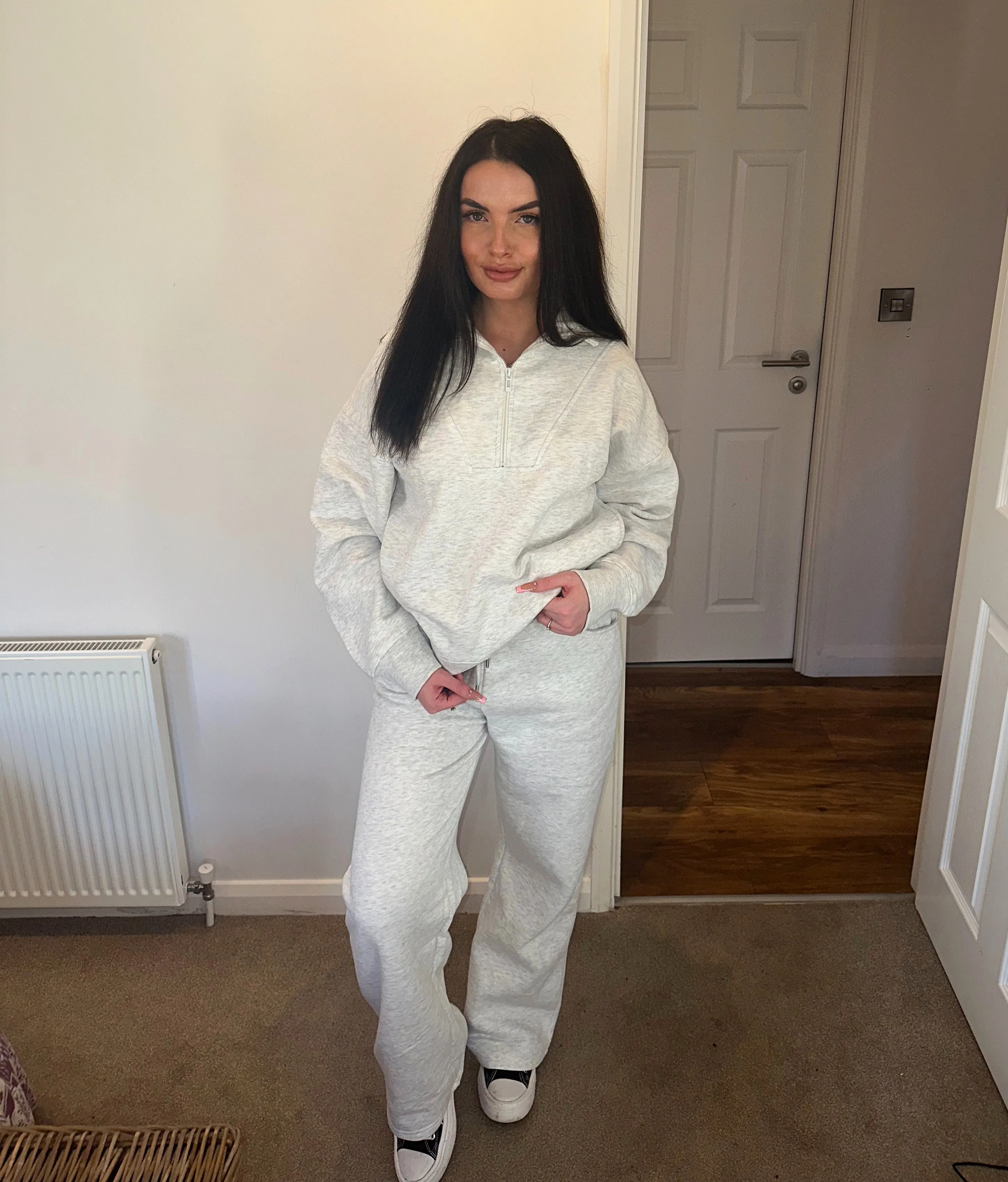 GREY HALF ZIP TOP & JOGGER FLEECE CO ORD sold by Katie Jade Boutique