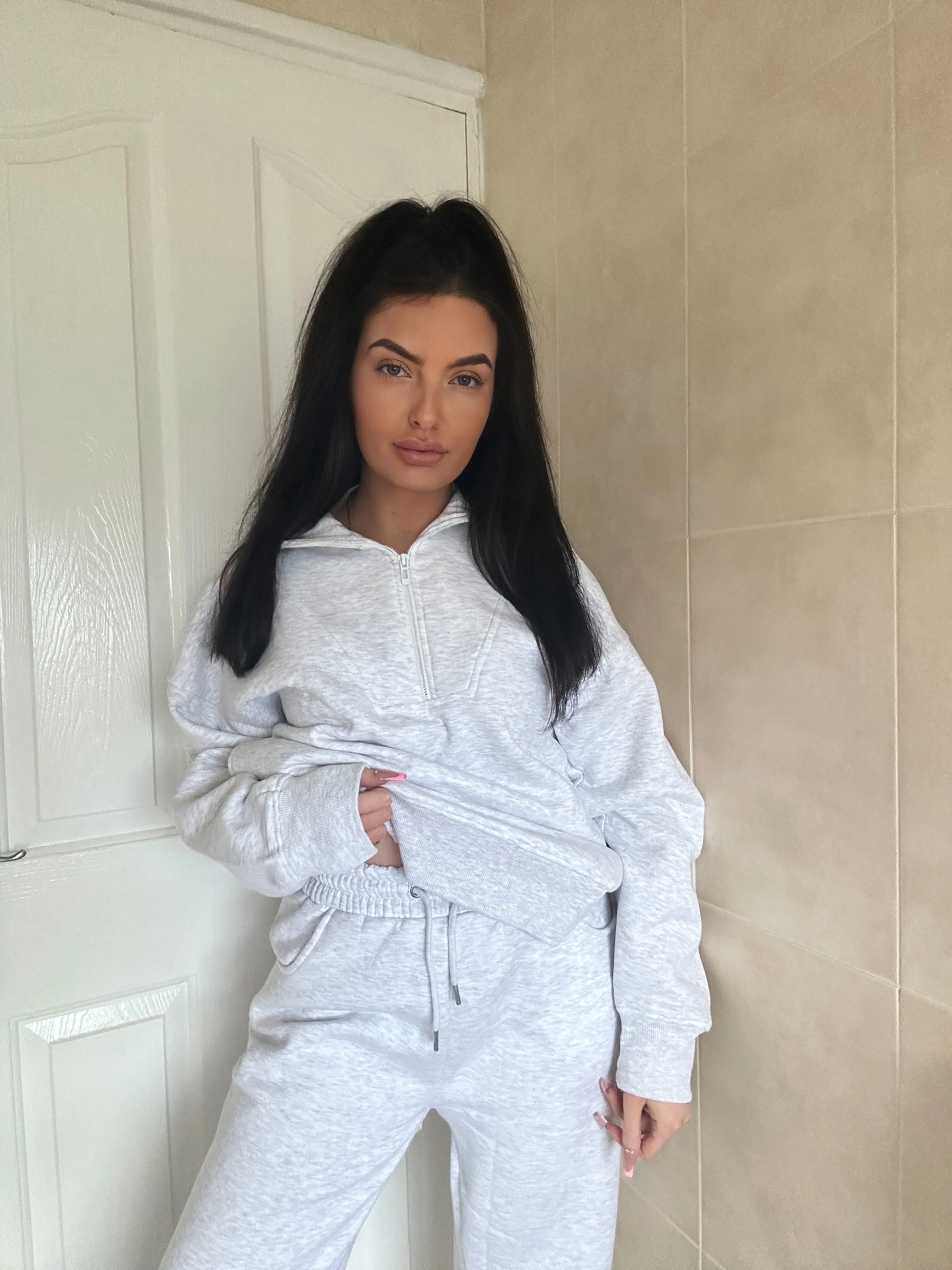 GREY HALF ZIP TOP & JOGGER FLEECE CO ORD sold by Katie Jade Boutique product image thumbnail 2