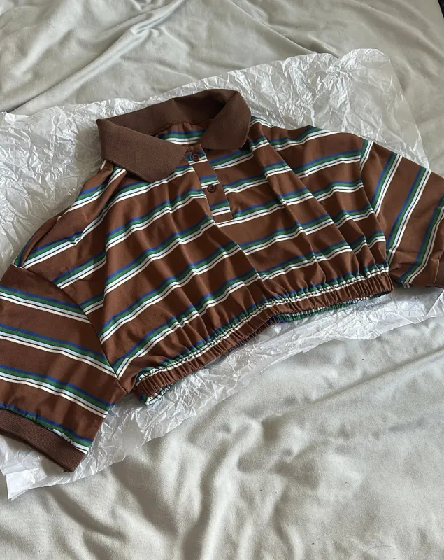 BROWN STRIPE CROPPED POLO SHIRT sold by Katie Jade Boutique