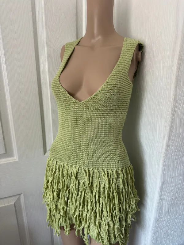 GREEN CROCHET PLUNGE TASSEL DRESS sold by Katie Jade Boutique