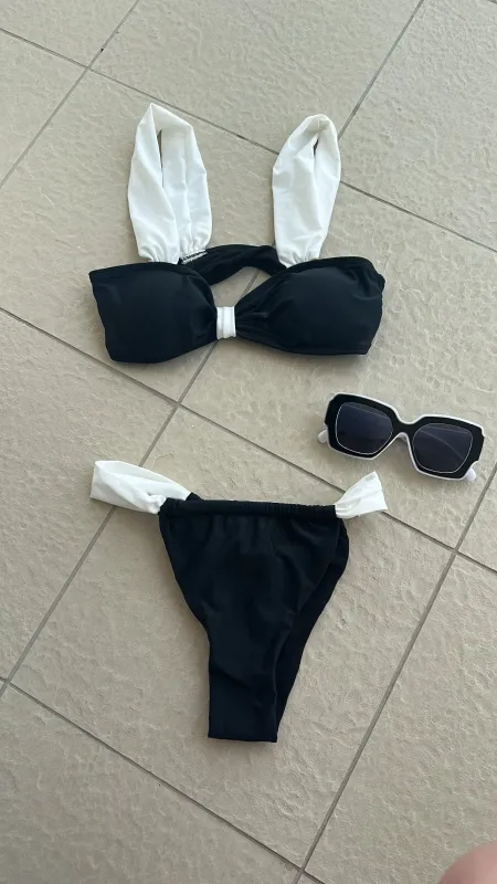 BLACK AND WHITE CONTRAST RUFFLE BIKINI SET made by Katie Jade Boutique