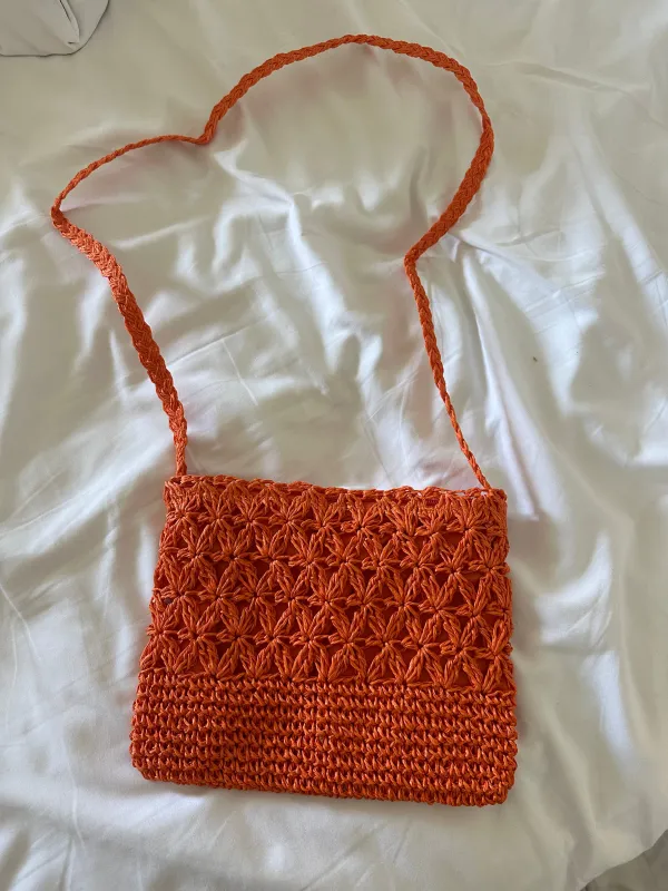 ORANGE WOVEN STRAW CROSSBODY BAG made by Katie Jade Boutique