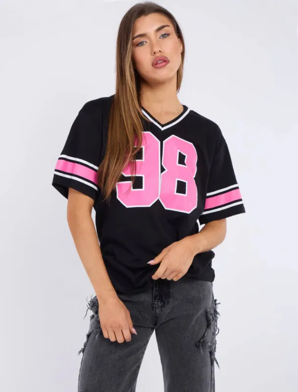 BLACK & PINK 98 PRINT JERSEY T SHIRT made by Katie Jade Boutique