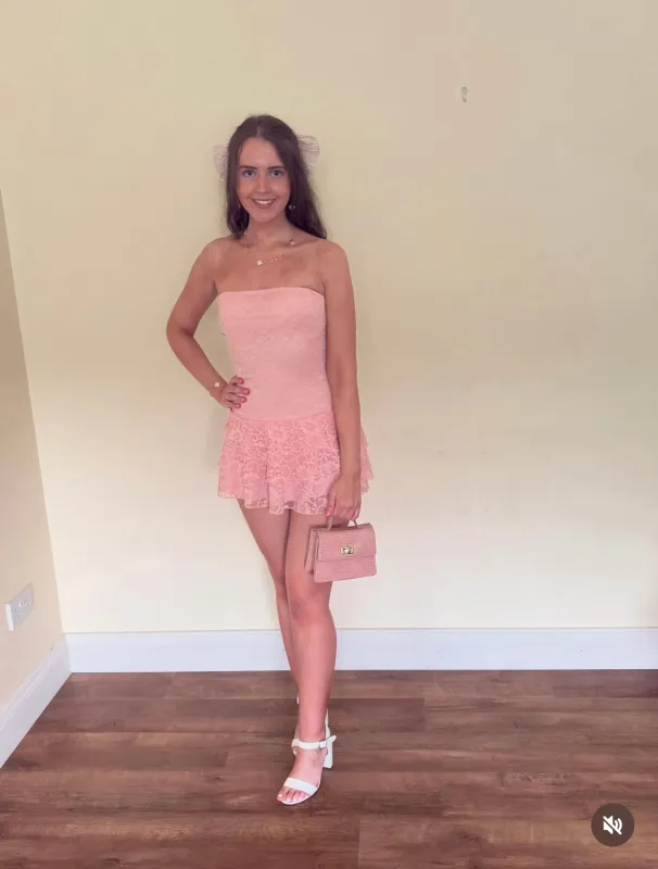 PINK LACE BANDEAU FRILL MINI DRESS made by Katie Jade Boutique
