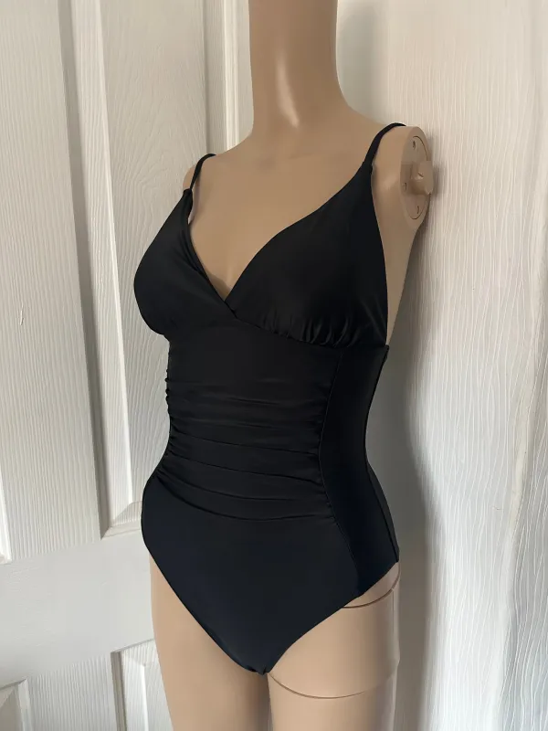 BLACK BASIC RUCHED SWIMSUIT sold by Katie Jade Boutique