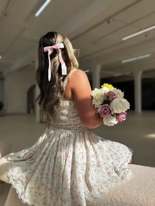 WHITE PINK FLORAL PLEATED DRESS sold by Katie Jade Boutique product image thumbnail 4