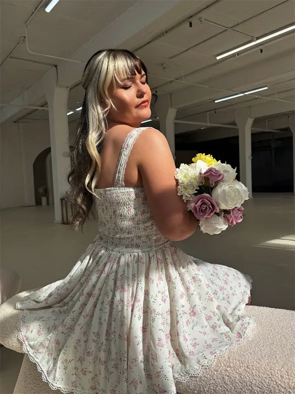 WHITE PINK FLORAL PLEATED DRESS sold by Katie Jade Boutique product image thumbnail 3