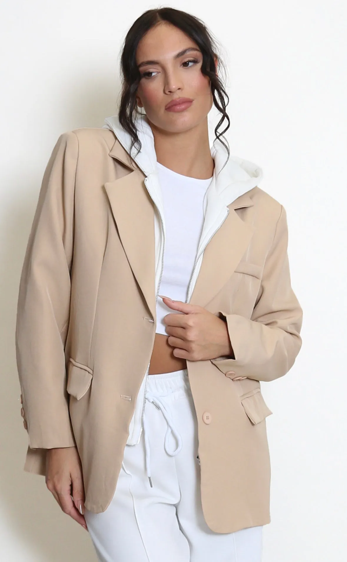 NUDE COMBINED BLAZER WITH HOOD sold by Katie Jade Boutique