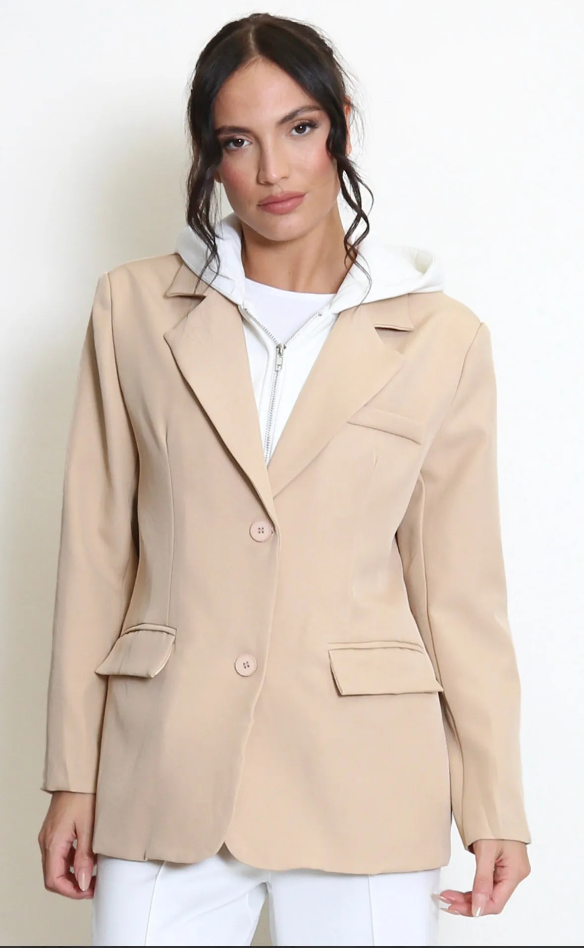 NUDE COMBINED BLAZER WITH HOOD sold by Katie Jade Boutique product image thumbnail 2