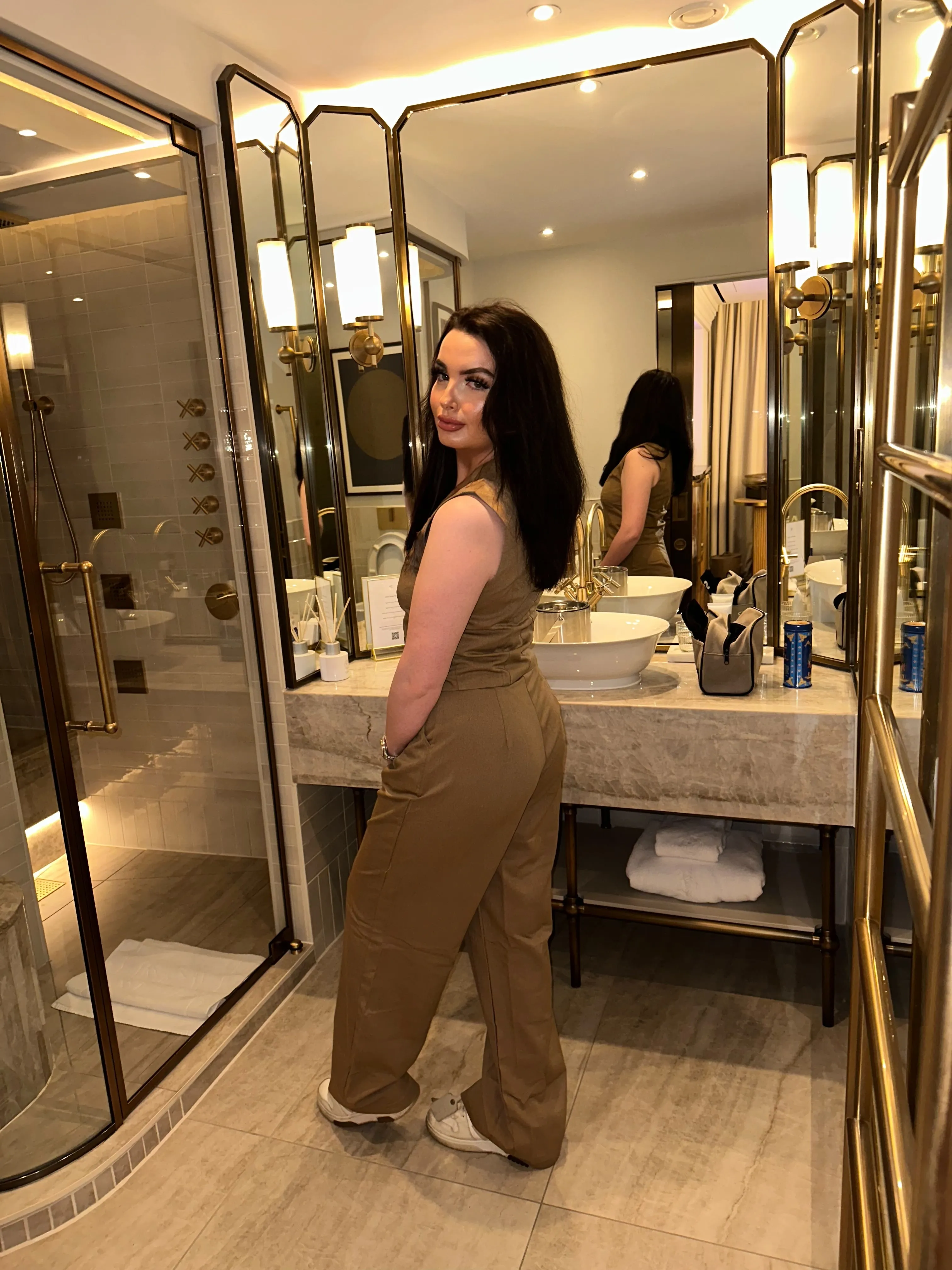 CAMEL CONTRAST WAIST TAILORED TROUSERS sold by Katie Jade Boutique product image thumbnail 2