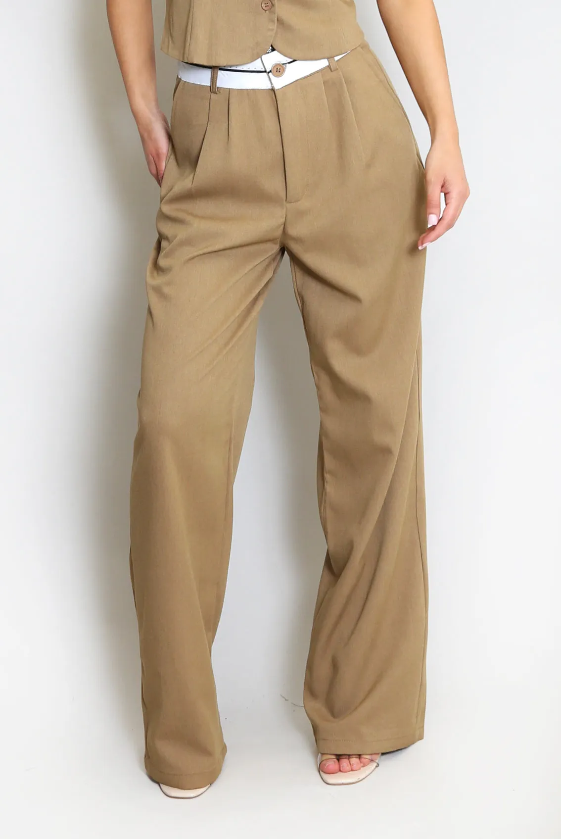 CAMEL CONTRAST WAIST TAILORED TROUSERS sold by Katie Jade Boutique product image thumbnail 4