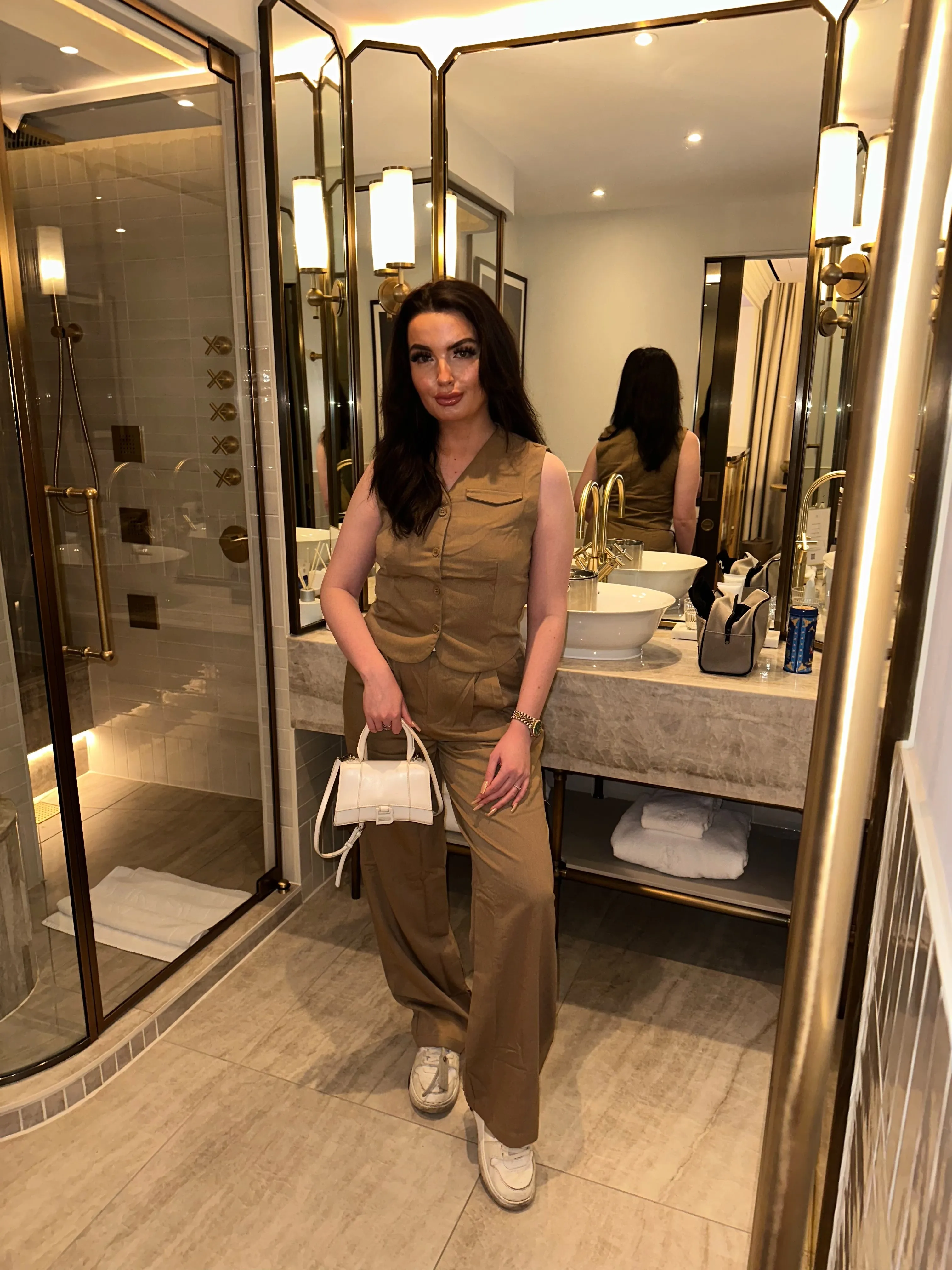 CAMEL V NECK TAILORED WAISTCOAT sold by Katie Jade Boutique
