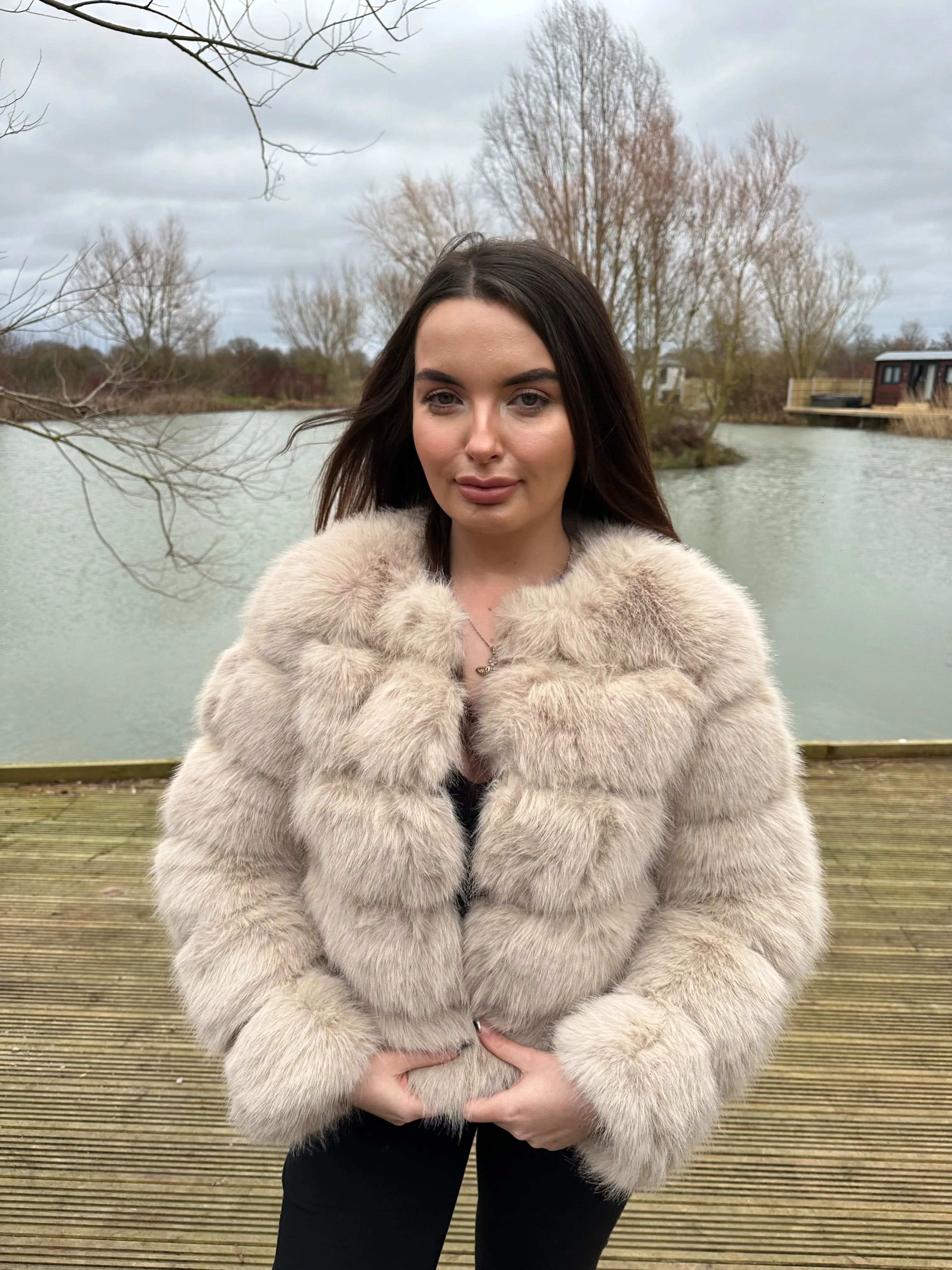 STONE LONG SLEEVE FAUX FUR JACKET sold by Katie Jade Boutique