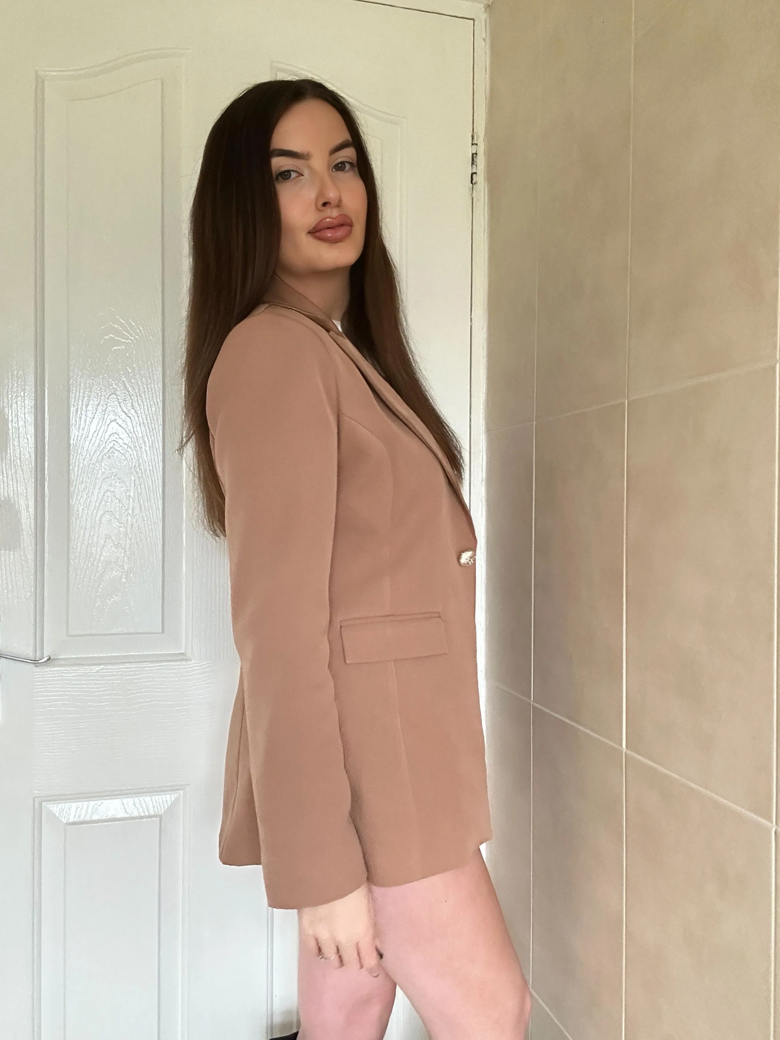 ESPRESSO BEIGE GOLD BUTTON BLAZER sold by Katie Jade Boutique product image thumbnail 2