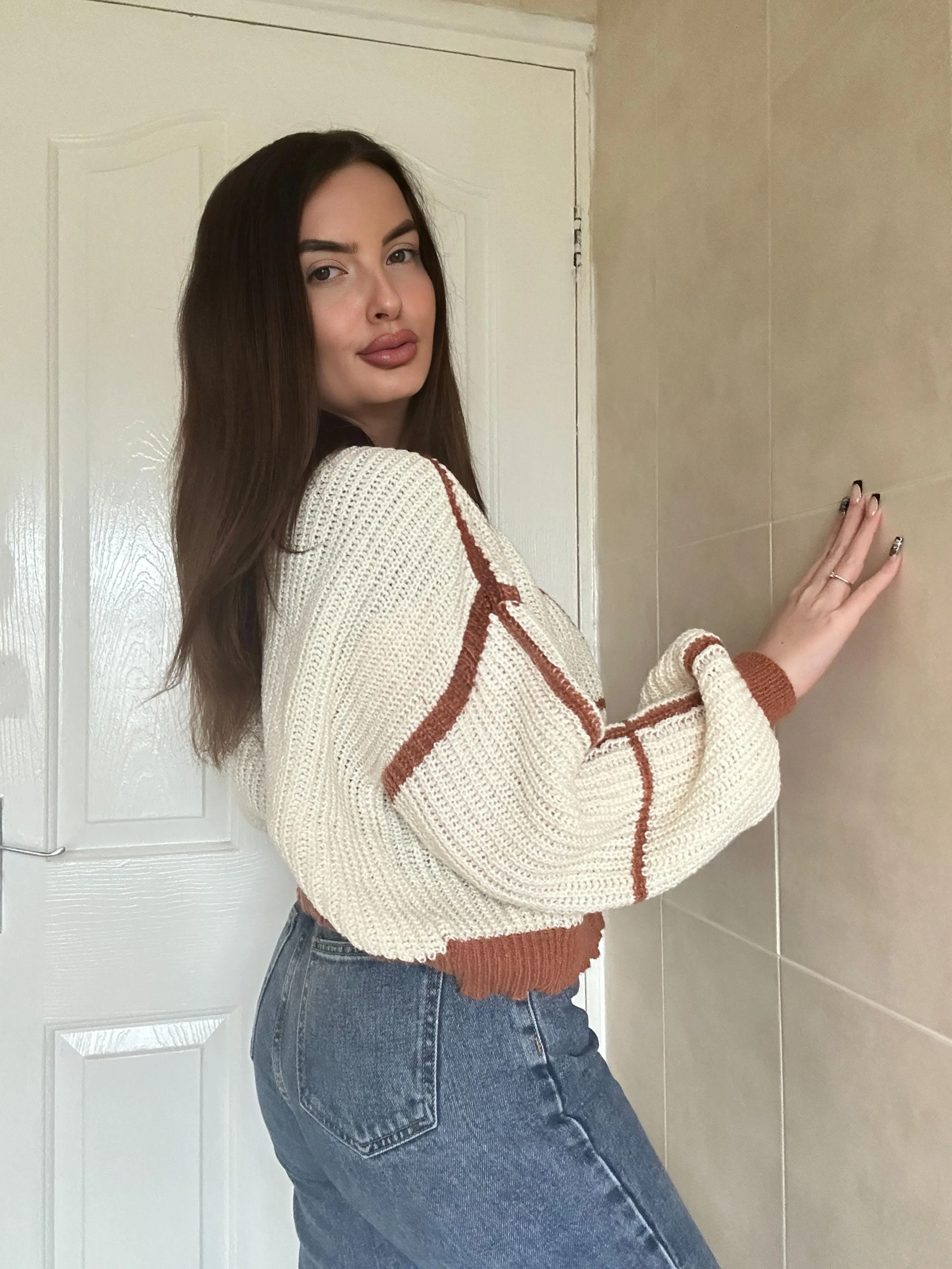 ESPRESSO BEIGE BROWN LATERN SLEEVE CARDIGAN sold by Katie Jade Boutique product image thumbnail 2