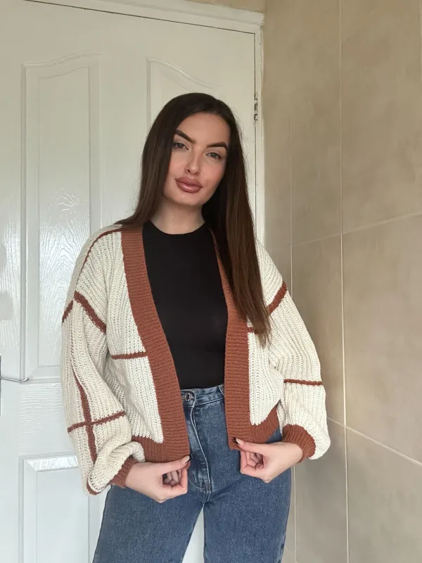 ESPRESSO BEIGE BROWN LATERN SLEEVE CARDIGAN made by Katie Jade Boutique