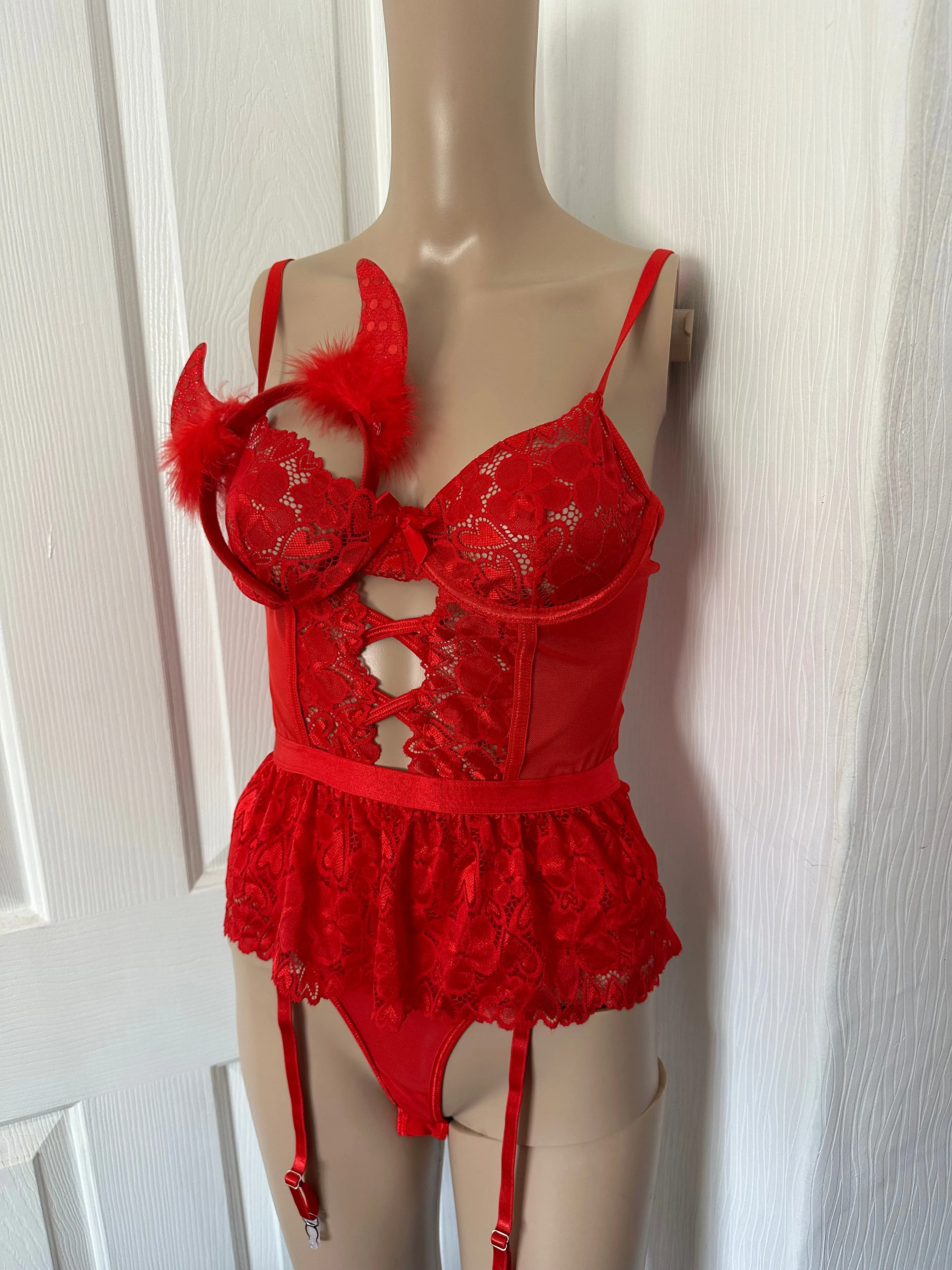 DEVIL RED LINGERIE BODYSUIT sold by Katie Jade Boutique product image thumbnail 2