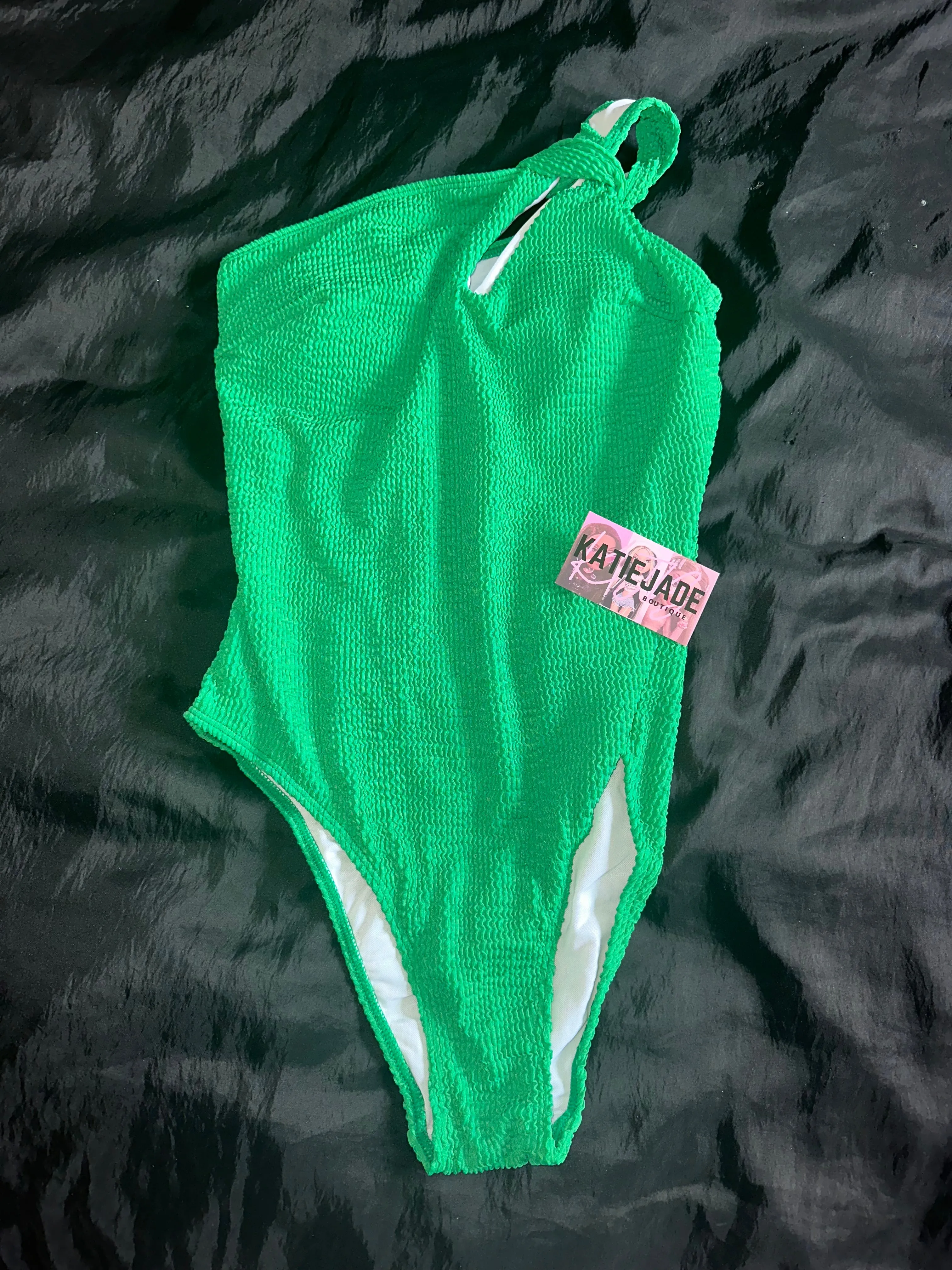 CURVY GREEN TEXTURED ONE PIECE BIKINI SWIMSUIT sold by Katie Jade Boutique