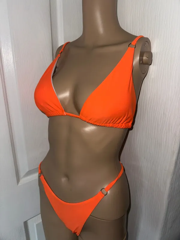 ORANGE SOLID BASIC TIE HOOP BIKINI SET made by Katie Jade Boutique