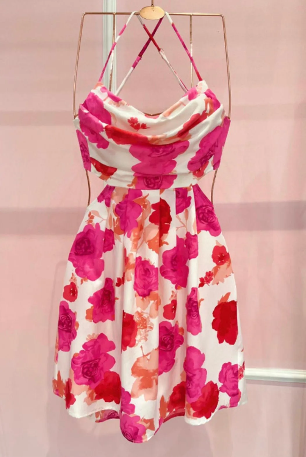 PINK FLORAL STRAPPY CUT OUT MINI DRESS sold by Katie Jade Boutique product image thumbnail 3