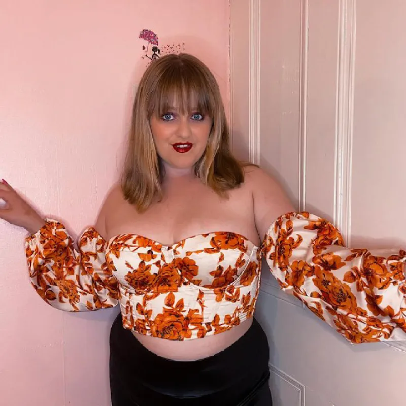 ORANGE FLORAL LANTERN SLEEVE CROP TOP made by Katie Jade Boutique
