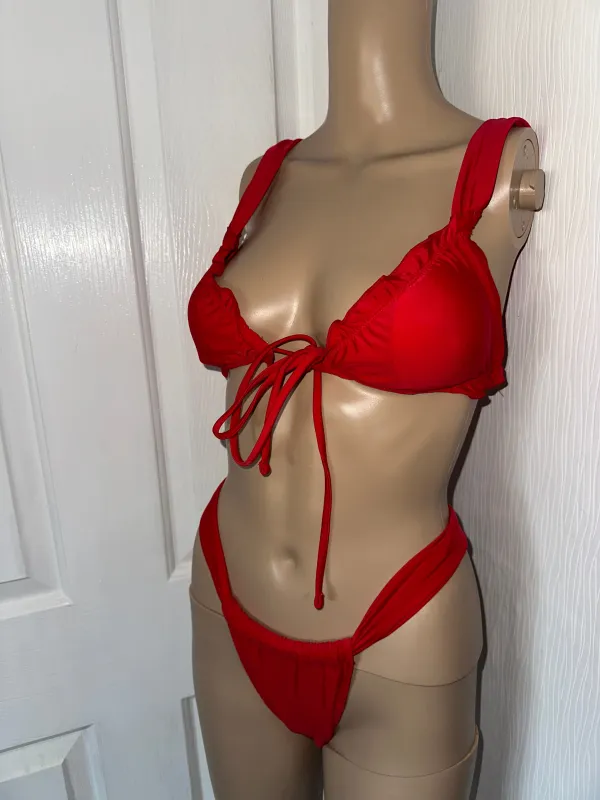 RED TIE PLUNGE BIKINI SET made by Katie Jade Boutique
