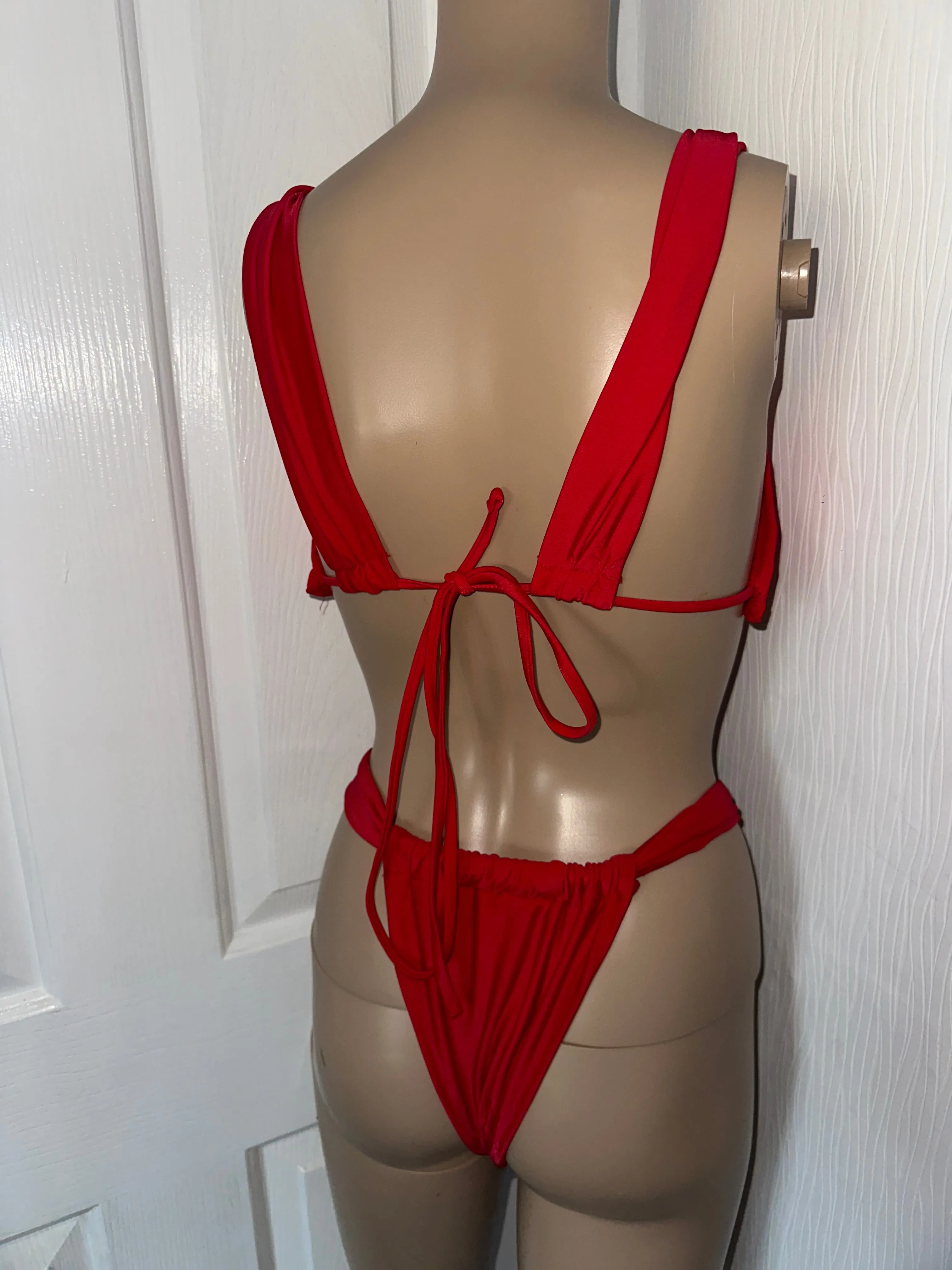 RED TIE PLUNGE BIKINI SET sold by Katie Jade Boutique product image thumbnail 2