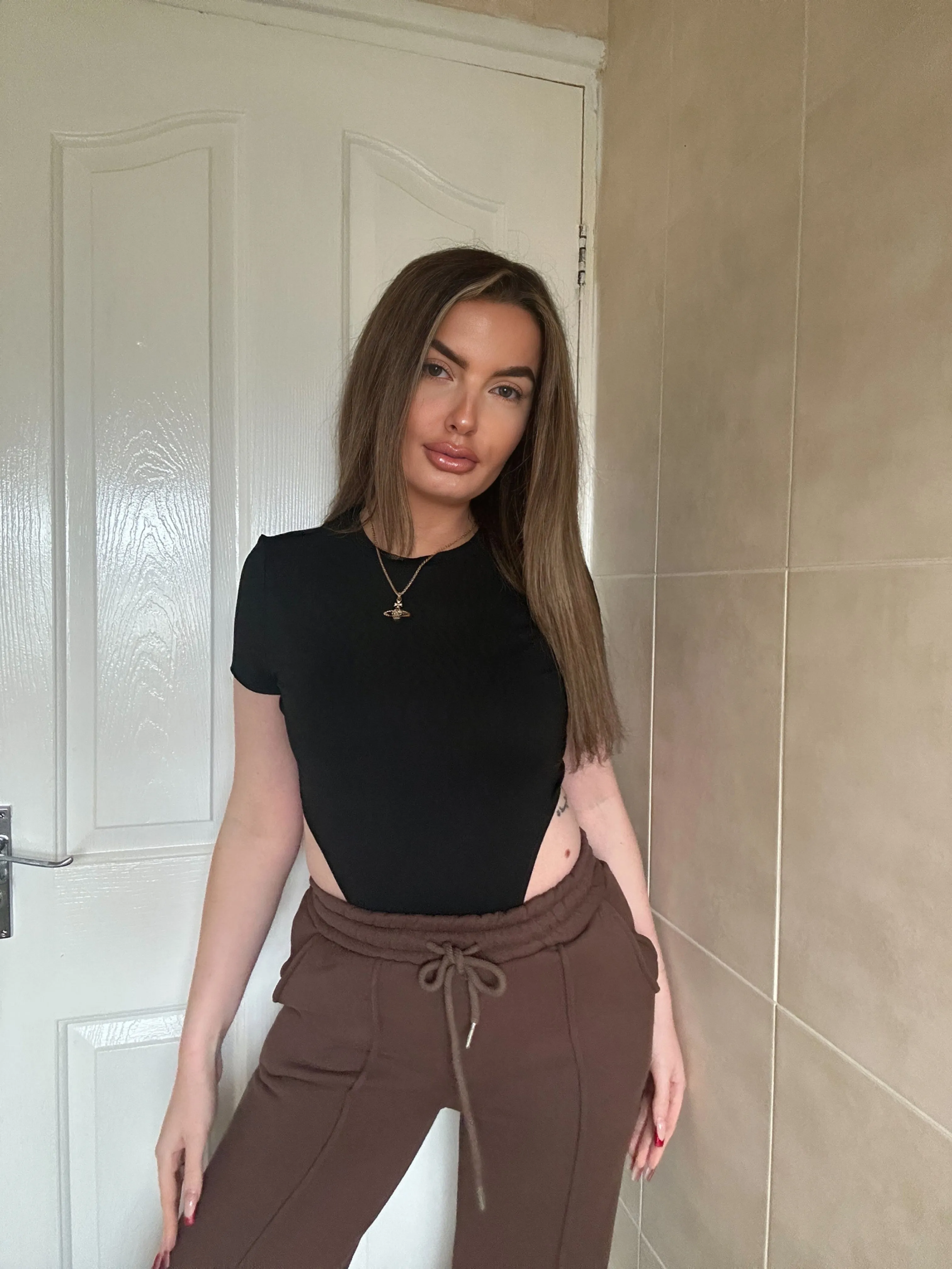 BLACK BASIC HIGH RISE T SHIRT BODYSUIT sold by Katie Jade Boutique