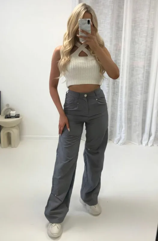 LUCINDA SLATE RELAXED CARGO TROUSERS made by Katie Jade Boutique