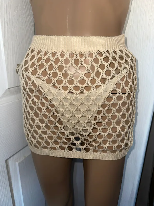 NUDE CUT OUT KNITTED BEACH COVER UP SKIRT sold by Katie Jade Boutique