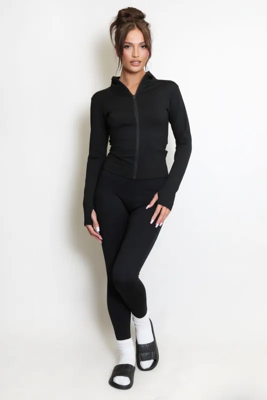 BLACK ATHLEISURE LONG SLEEVE TOP LEGGINGS SET sold by Katie Jade Boutique