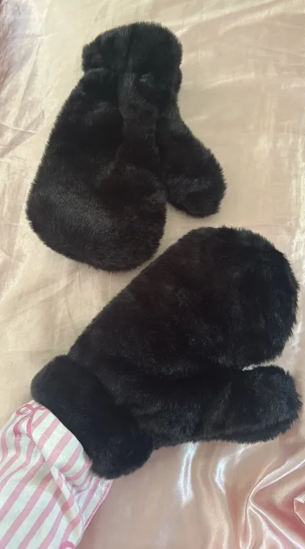 BLACK FAUX FUR FLUFFY MITTENS made by Katie Jade Boutique