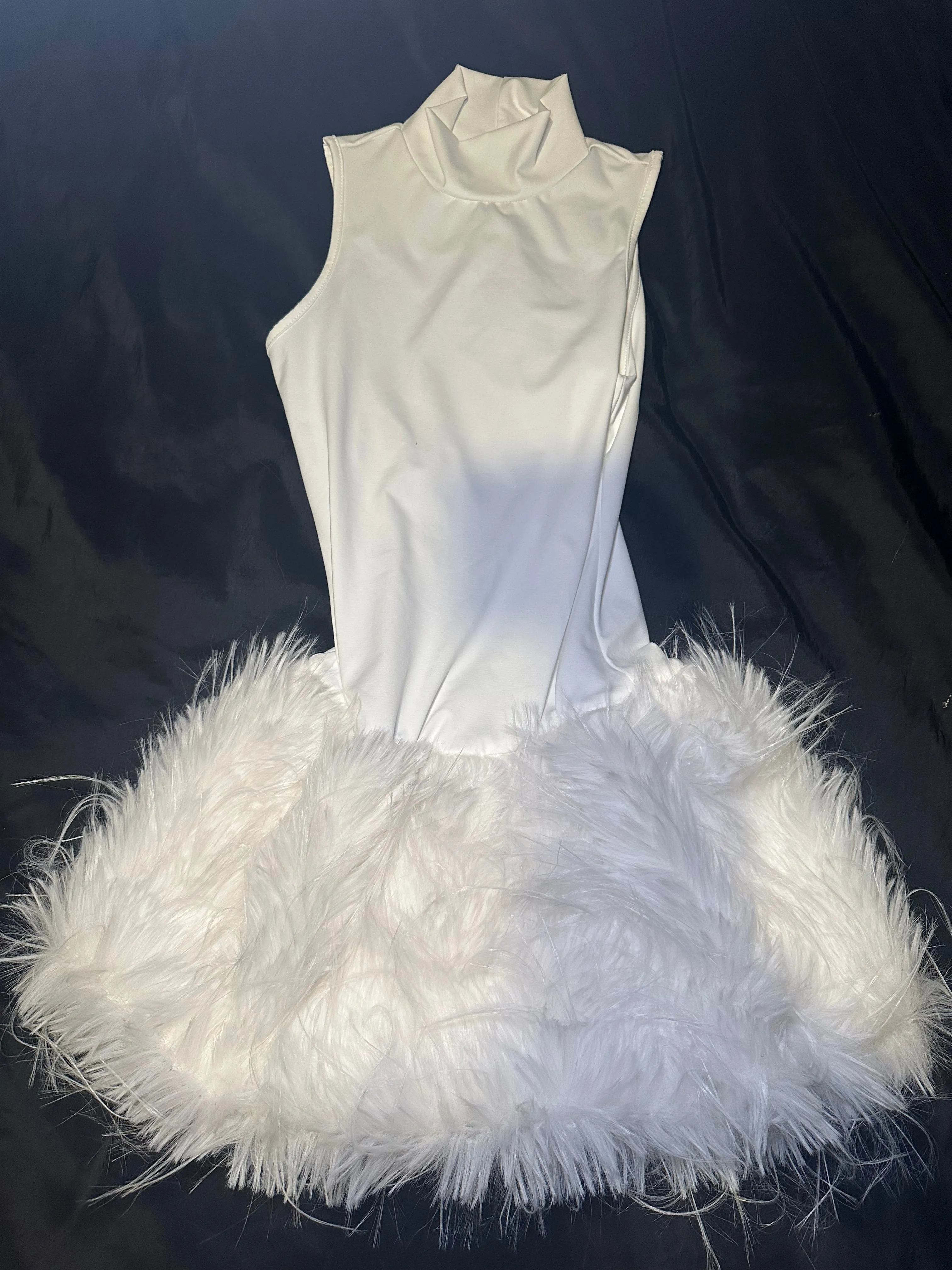 WHITE SLINKY FAUX FUR BODYCON DRESS sold by Katie Jade Boutique product image thumbnail 3