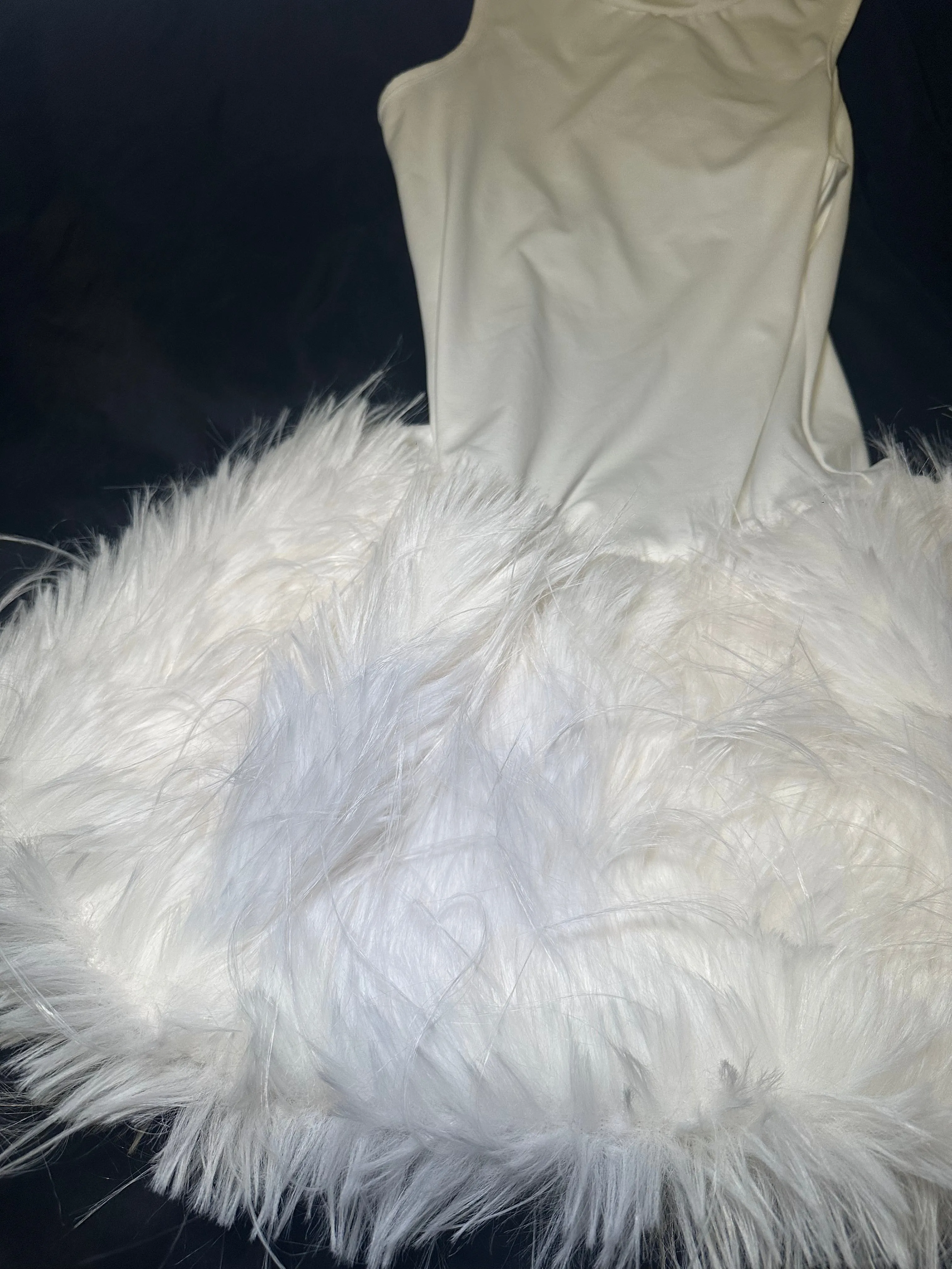 WHITE SLINKY FAUX FUR BODYCON DRESS sold by Katie Jade Boutique product image thumbnail 2