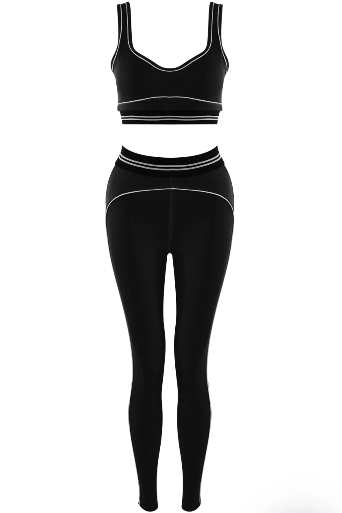 PRE ORDER BLACK WHITE CONTRAST STRIPE GYM CROP TOP LEGGINGS SET sold by Katie Jade Boutique product image thumbnail 2