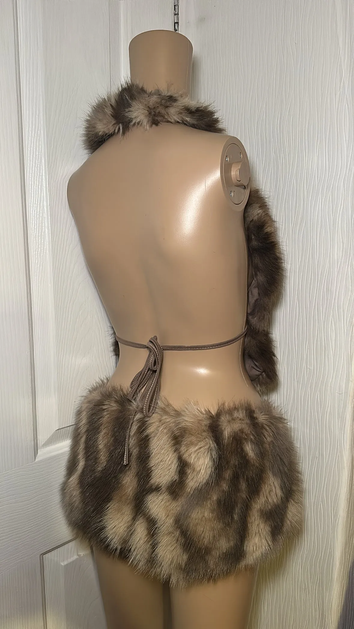 BROWN FAUX FUR HALTER NECK TOP HOT PANTS TWO PIECE sold by Katie Jade Boutique product image thumbnail 4