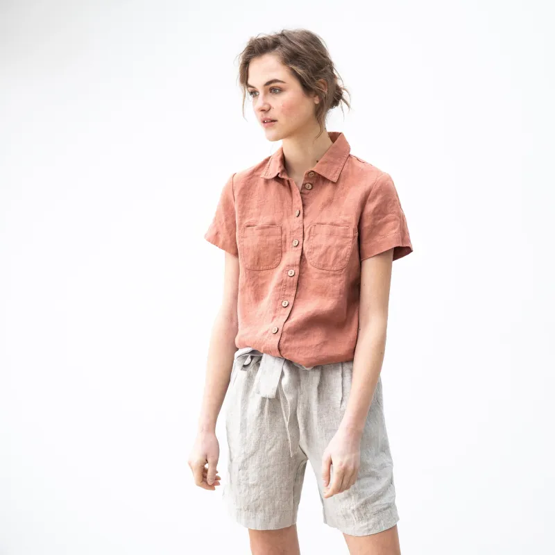 R: ANTIBES pleated linen shorts (Color: Emerald Green; Size: XS) sold by Not Perfect Linen