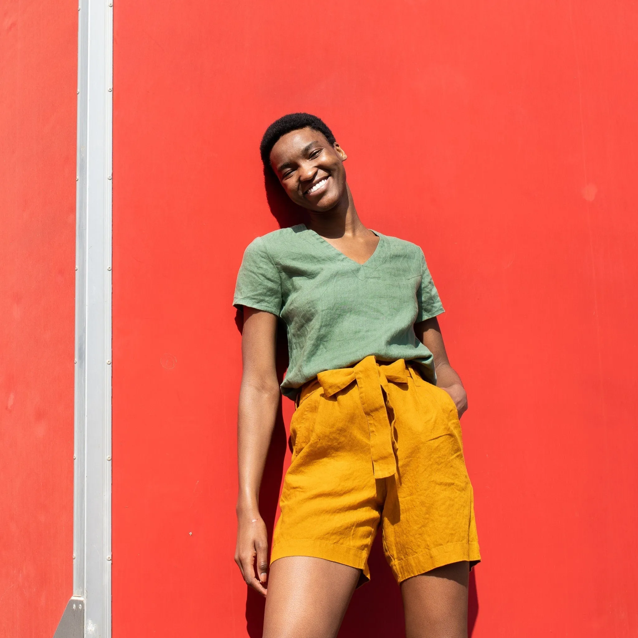 R: ANTIBES pleated linen shorts (Color: Emerald Green; Size: XS) sold by Not Perfect Linen product image thumbnail 2