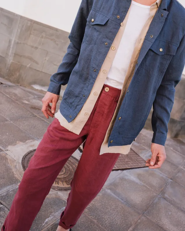 R: Men’s linen pants ALBURY (Color: Marsala; Size: S) sold by Not Perfect Linen