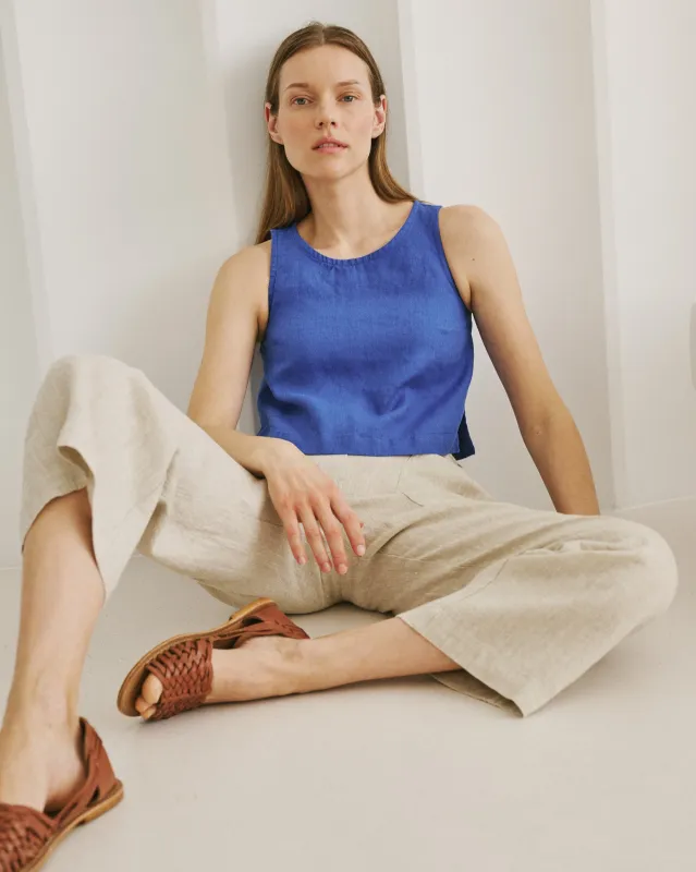 R: BAY cropped linen top (Color: Indigo; Size: XS) sold by Not Perfect Linen