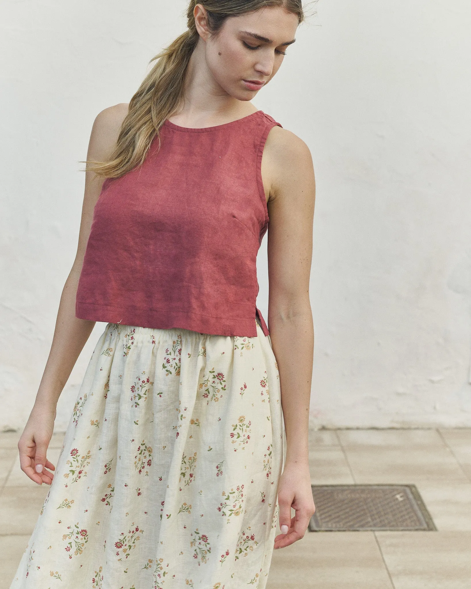 BAY cropped linen top sold by Not Perfect Linen