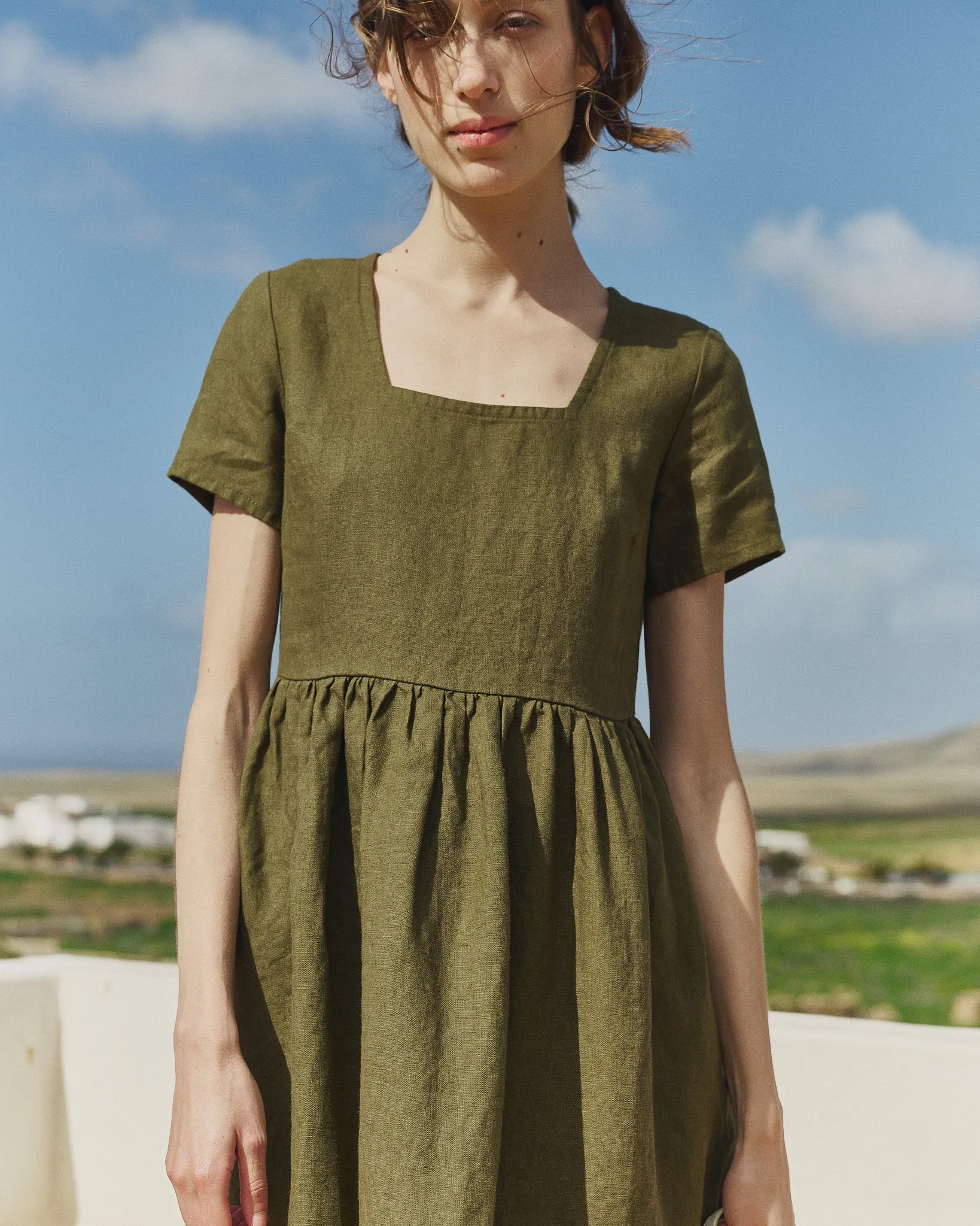 R: Midi ODESA gathered linen dress (Color: Loden Green; Size: XS) sold by Not Perfect Linen product image thumbnail 3